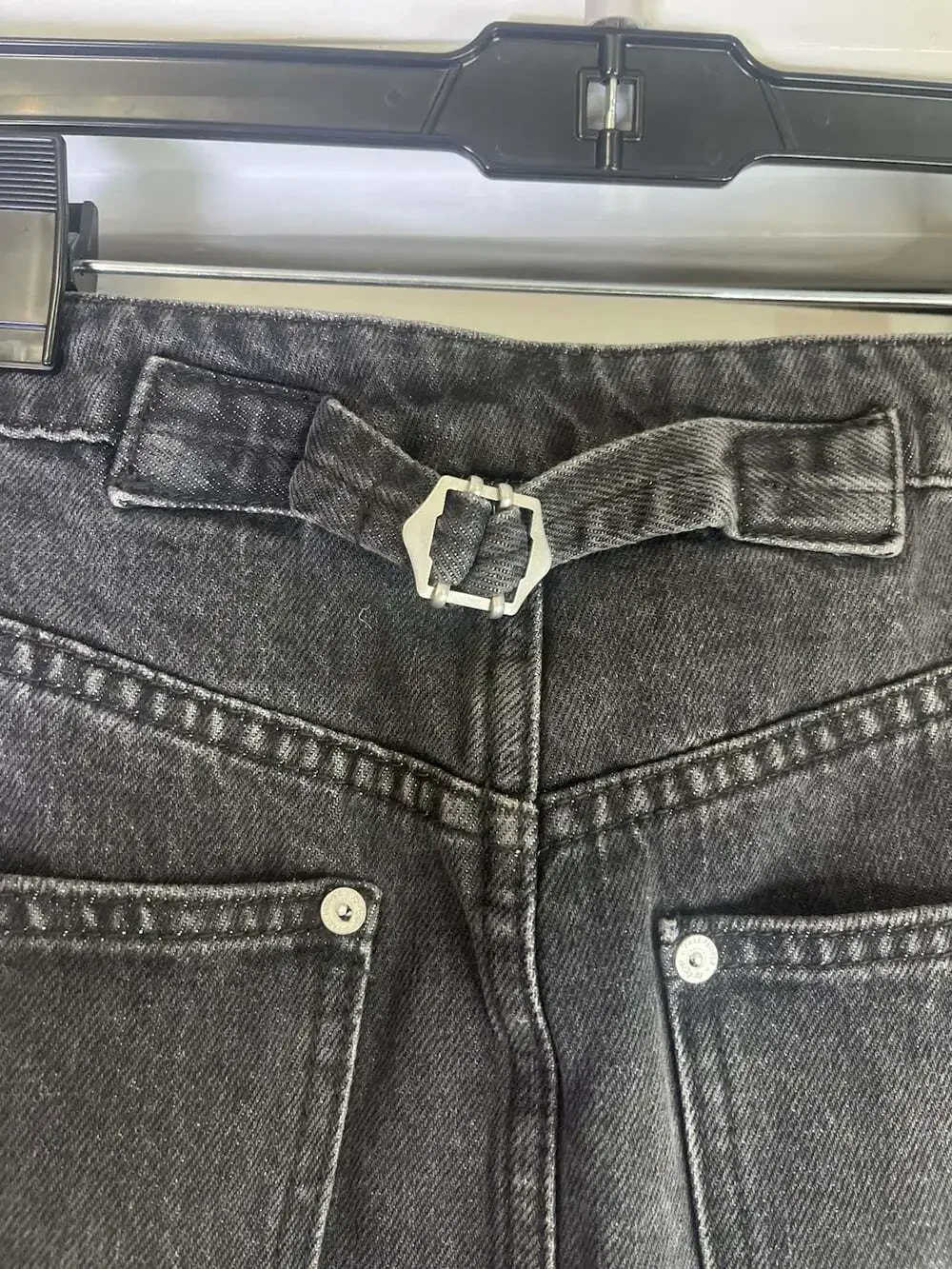 We The Free Black Distressed Button Front Denim Mini Skirt Sz 25 Raw Hem Pockets